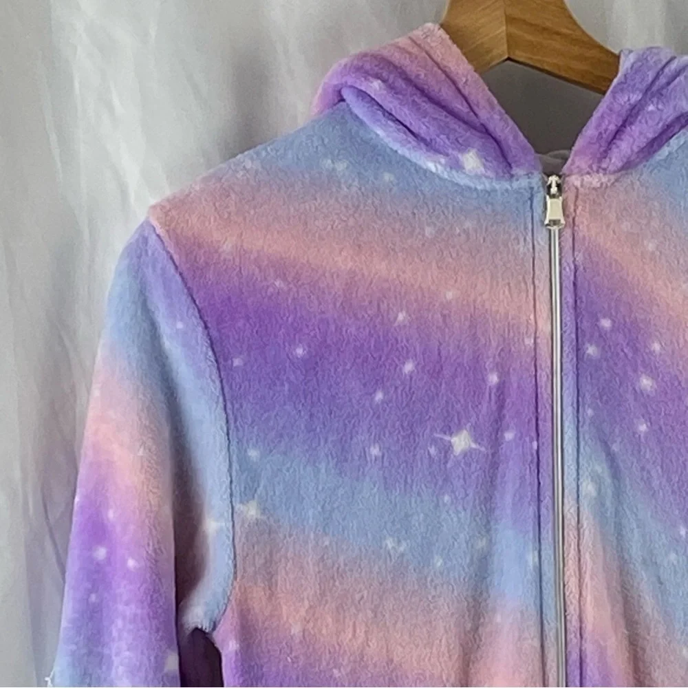 Girl Colorful Unicorn Starry Hooded Onesie Size Medium 7-8